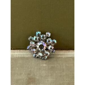 Vintage AB Rhinestone Brooch – Round Floral Cluster – 1”
